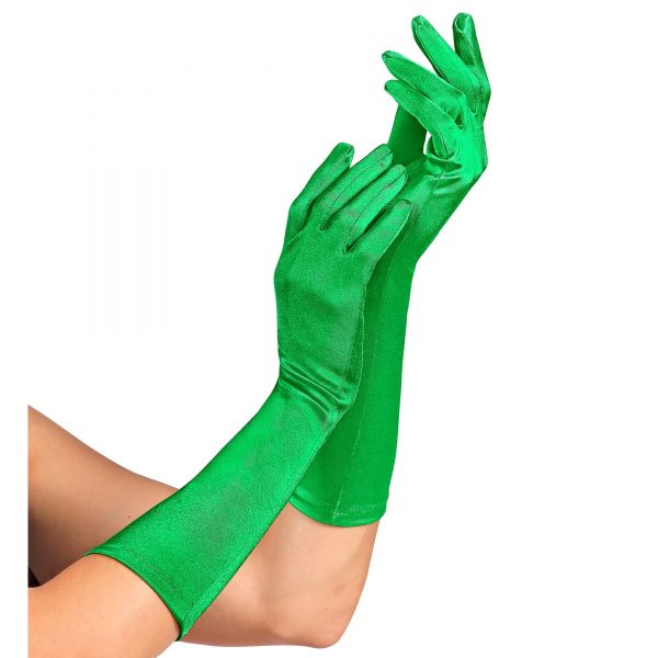 Grüne Satin Handschuhe in Elasthan 40 cm, - Widmann