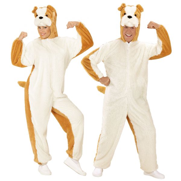 Bulldogge Soft Plüschkostüm (Overall mit Kapuze), M - H 165 cm - Widmann