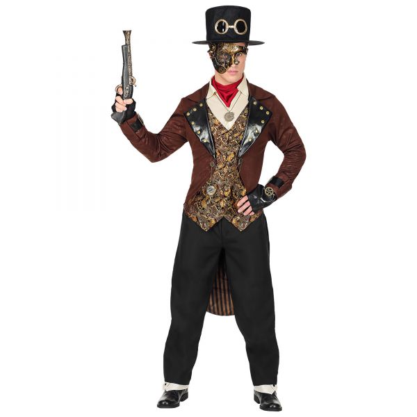 Steampunk (Frack mit Hemd und Weste, Hose, Ascot, Fingerlose Handschuhe, Zylinder), XL - Widmann