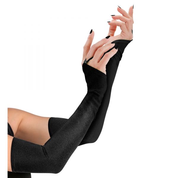 Schwarze Fingerlose Satinhandschuhe - 43 cm, One Size - Widmann