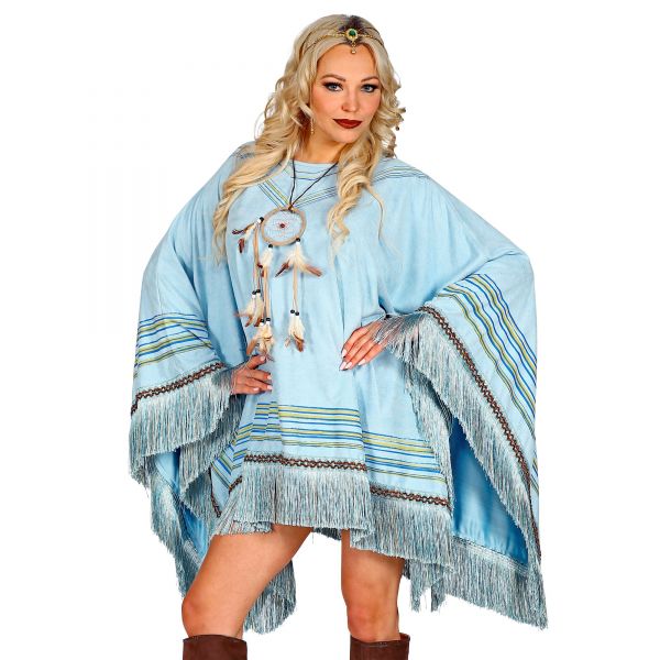 Poncho Wildlederoptik Hellblau, One Size - Widmann