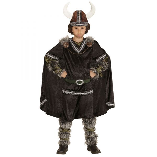 Wikinger (Oberteil, Hose, Gürtel, Armstulpen, Beinstulpen, Umhang, Helm), 140 cm / 8-10 Jahre - Widmann
