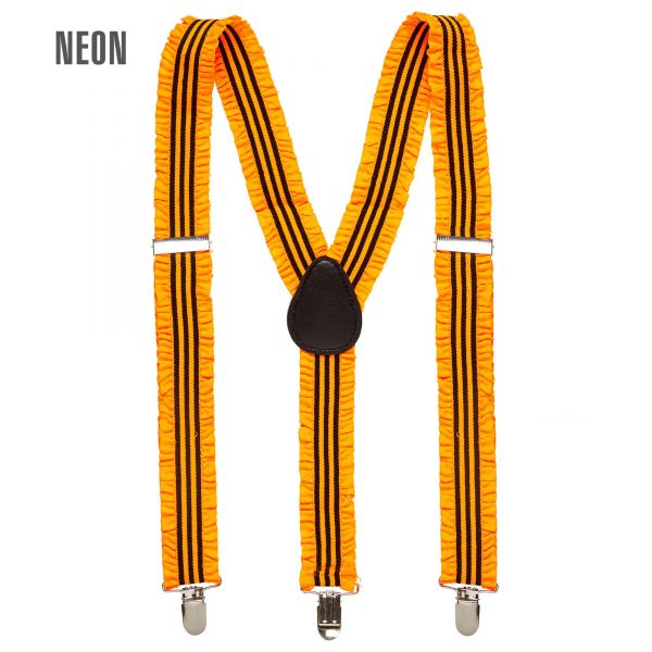 Neon orangene Hosenträger mit Rüschen, - Widmann