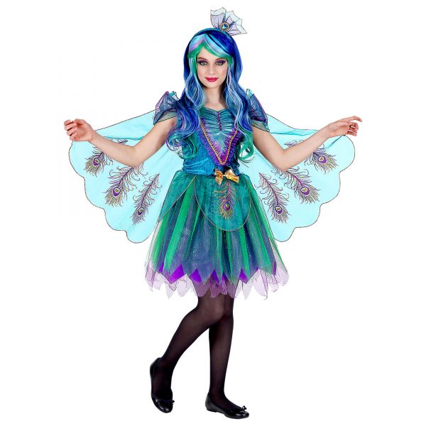 Pfau (Kleid mit Pfauenfeder Schleier, Kopfschmuck), 158 cm / 11-13 Jahre - Widmann