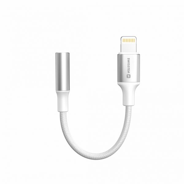 Swissten Audioadapter Textil Lightning (male) / 3,5mm AUX 0,15 M Weiss - Swissten