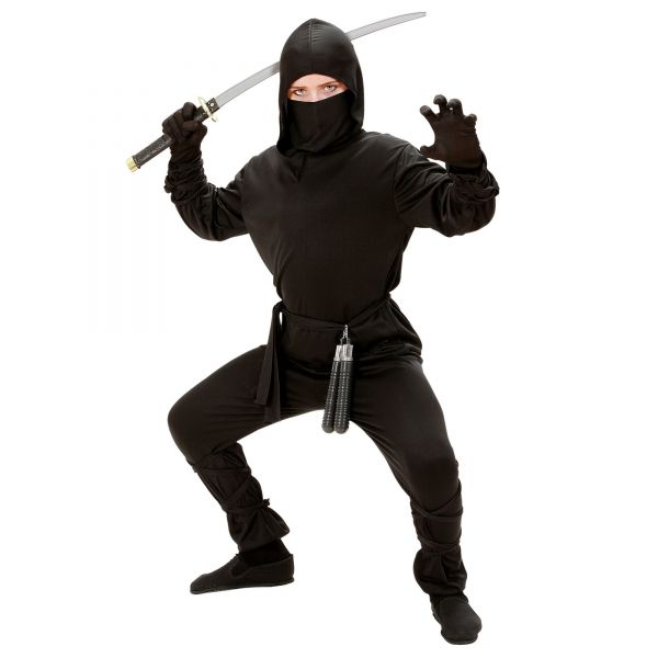 Ninja (Oberteil mit Kapuze, Hose, Gürtel, Maske, Arm Und- Beinbänder), 140 cm / 8-10 Jahre - Widmann