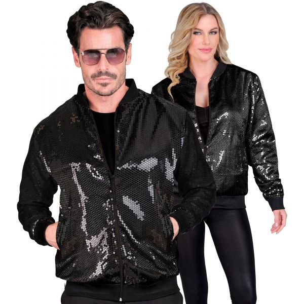 Party Fashion Bomberjacke (Pailletten Bomberjacke Schwarz), L/XL - Widmann