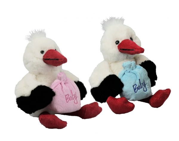 Inware Storch mit Sack 16 cm mit Bestickung "Baby" - Inware