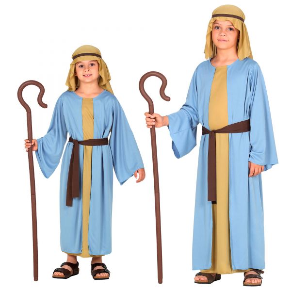 Schäfer (Robe mit Langer Weste, Gürtel, Kopfbedeckung), 128 cm / 5-7 Jahre - Widmann