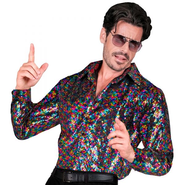 Party Fashion Hemd (Paillettenhemd Bunt), S/M - Widmann