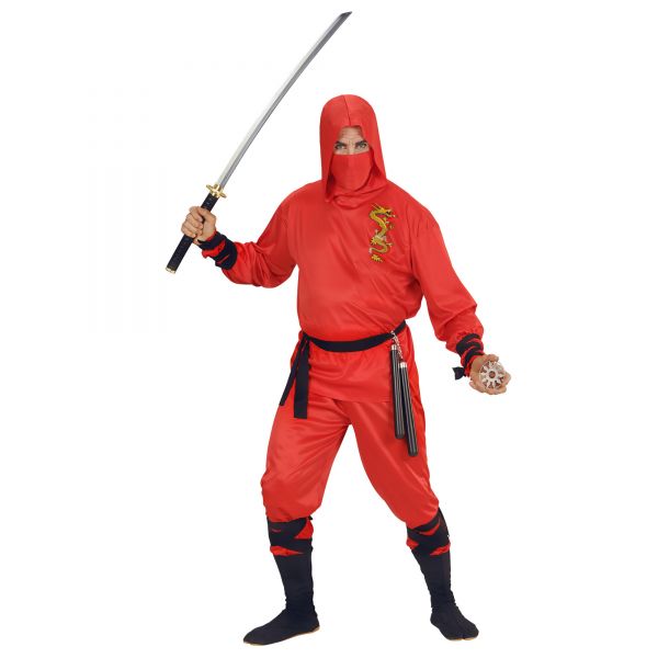 Red Dragon Ninja (Oberteil mit Kapuze, Hose, Gürtel, Gesichtsmaske,Arm- und Beinbänder), S - Widmann