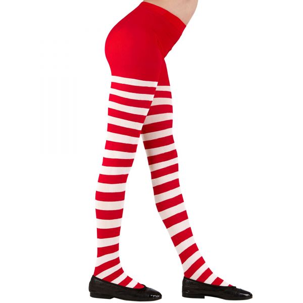 Strumpfhose Weiss/Rot Gestreift 70 Den, 4-6 Jahre - Widmann