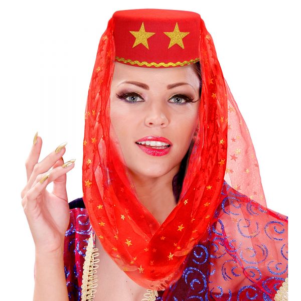 Haremshut mit Schleier aus Filz - Rot, - Widmann