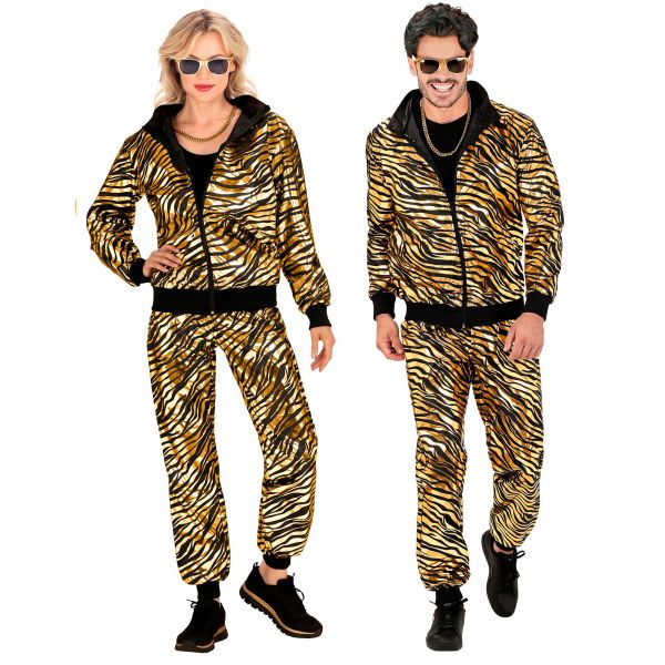 Party Fashion Trainingsanzug mit Tiermuster in Gold Metallic (Oberteil, Hose), L - Widmann