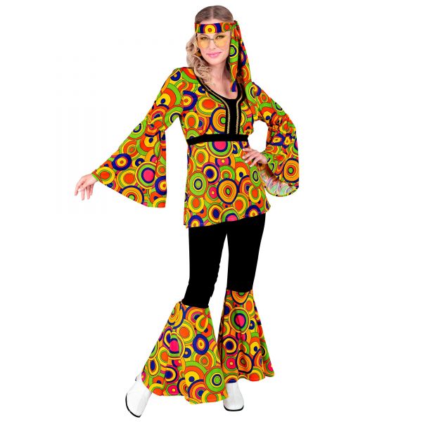 The 70s Groovy Style - Yellow Circles (Oberteil, Hose, Stirnband), XS - Widmann