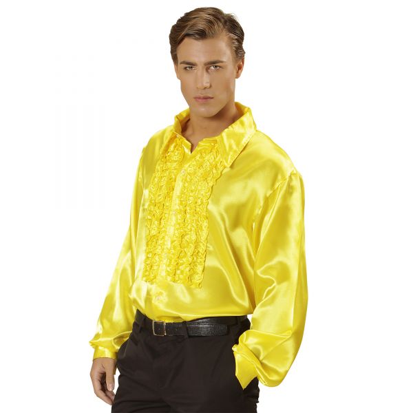 70Er Jahre Disco Fashion - Gelb (Rüschenhemd aus Satin), XXL - Widmann